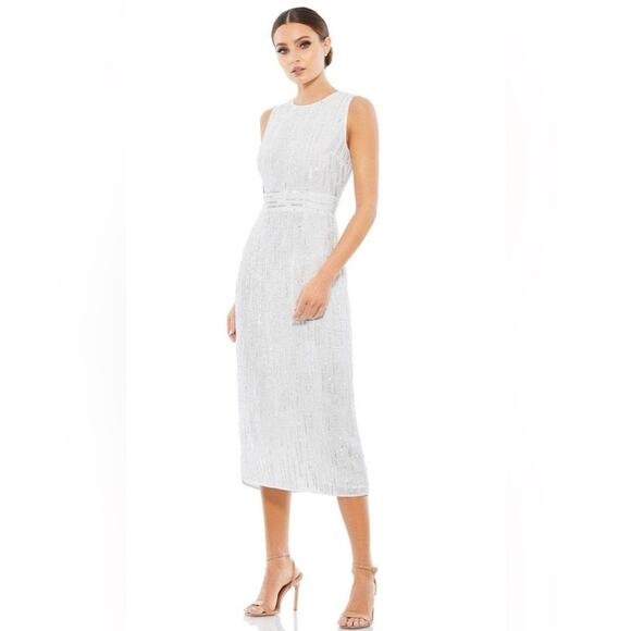 Mac Duggal Cocktail White Geometric Beaded Dress 10 INVO8 - Picture 1 of 11